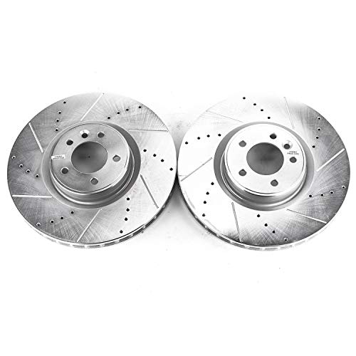 Power Stop EBR1409XPR Front Brake Rotor Pair Drilled and Slotted For Defender 110, Defender 130, Defender, Discovery, Range Rover, Range Rover Sport [Model Specific]