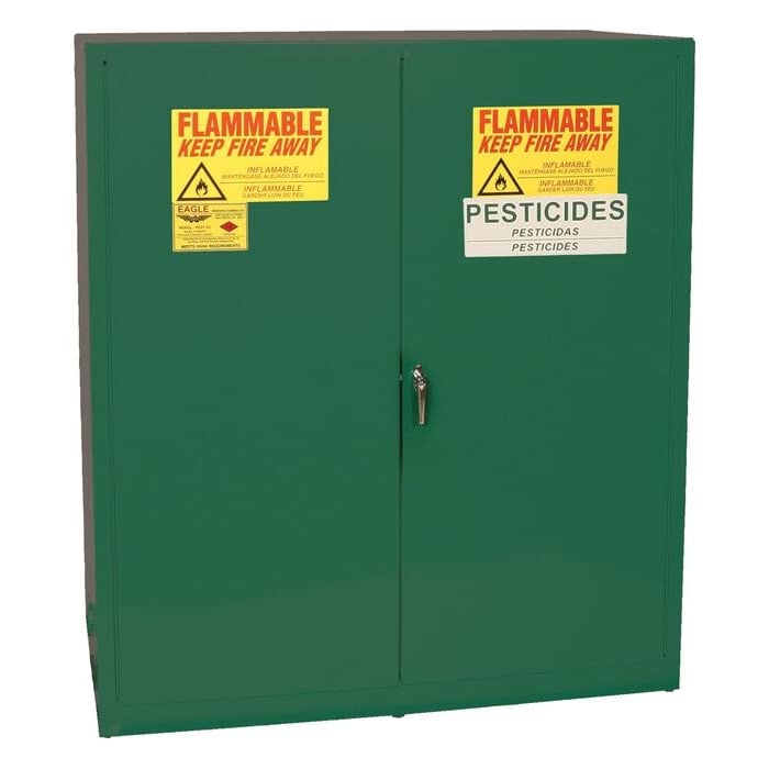Eagle Vertical 110 Gallon Pesticide Safety Cabinet, Two Drum,1 Shelf, 2 Manual Closing Doors, Made in The USA, Green, PEST1955X