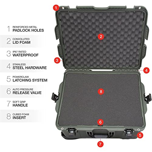 NANUK 960 Wheeled Series Lightweight NK-7 Resin Waterproof Protective Rolling Case with Foam, Olive