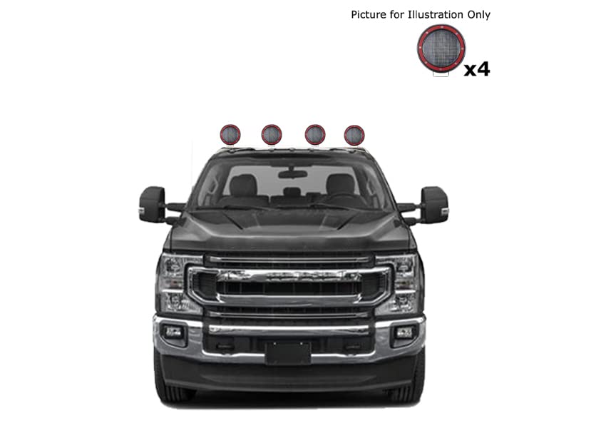 Classic Black Horse Roll Bar Incl. Set of 5.3" Dia.LED Lights w/Red Trim Rings Stainless Steel Compatible with 99-22 Ford F-250 Super Duty|99-22 Ford F-350 Super Duty|99-22 Ford F-450 Super Duty