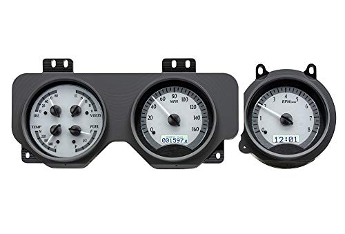 Dakota Digital VHX System-Compatible with 1970-72 Pontiac GTO Silver Alloy Style Face w/White Display