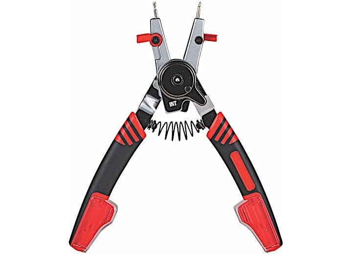 Powerbuilt Snap Ring Pliers with Internal External Combination Switch, Reversible, Remove and Install, Spring Loaded, Tips Included - Red 941336