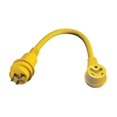 Marinco 171ARV ParkPower 30 Amp, 125V Locking Male Plug to 30 Amp, 125V Female Side Generator Adapter, Yellow