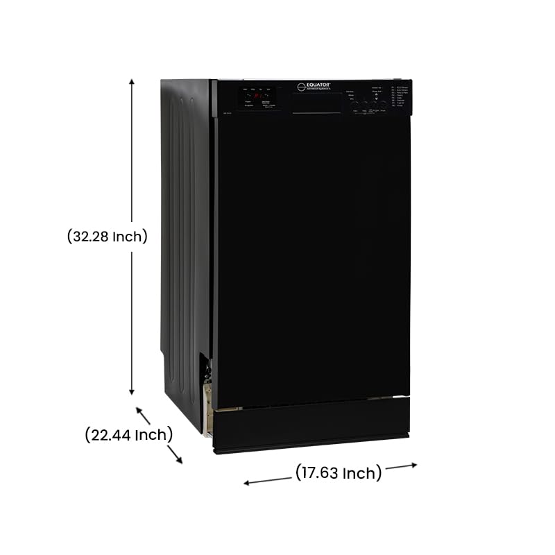 Equator 18" Built in Dishwasher 10 place Rack Wine 8 Wash Sensor Delay 1/2 Load 110V E-Star ADA in Black