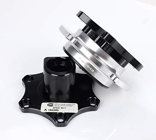 NRG Innovations SFI 42.1 Spec D shaped NRG-SRK-R200BK-SL Steering Wheel Quick Release Short Hub Adapter, 6x70mm Bolt Pattern Black Shinny Body/Silver Shinny Ring