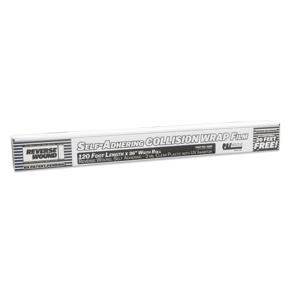 Collision Wrap Film RBL Products 428R 36" x 120' – Self-Adhesive Protective Plastic Film for Damaged Vehicles – UV Resistant, Clear Auto Wrap Barrier
