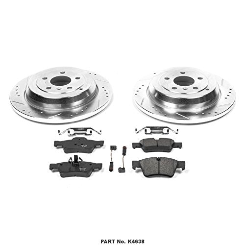 Rear Power Stop K4638 Z23 Carbon Fiber Brake Pads with Drilled & Slotted Brake Rotors Kit
