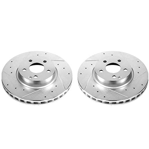 Power Stop EBR877XPR Drilled and Slotted Front Rotor (Pair) For Mercedes C300, Mercedes C350, Mercedes C350, Mercedes E250, Mercedes E350, Mercedes E400, Mercedes SLC300 [Model Specific]