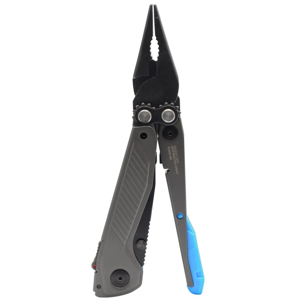 SOG Everyday Daily Solution EDC Compact Pocket Size Flash MT Multi-Tool, D2 Steel, 7 Tools, Stainless-Steel Housing, Urban Gray & Cyan