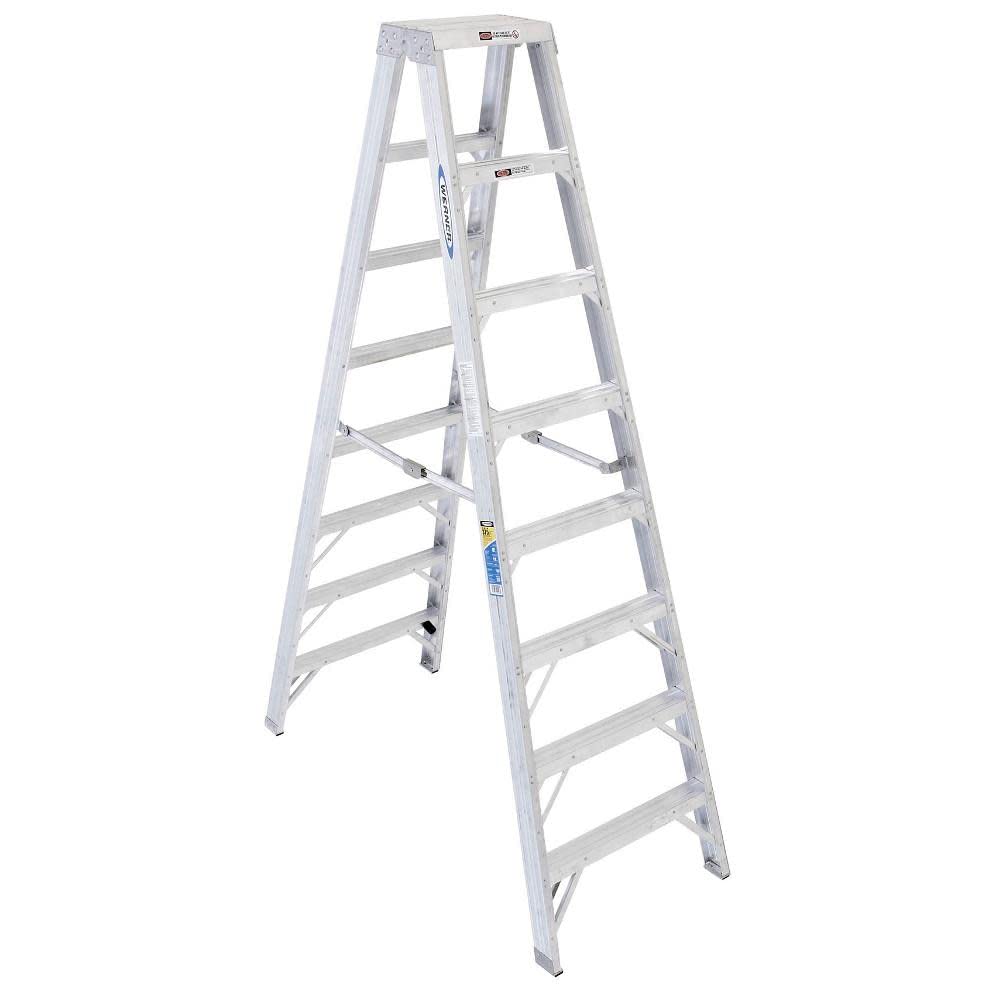 T408 Werner Stepladder,T400,H 8 ft.,Spread 64-1/4 in
