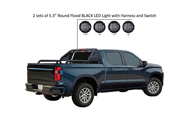 Gladiator Roll Bar Black Horse Incl. Set of 5.3" Dia.LED Lights Modular Black Compatible with Universal Roll Bar for 1/2 Ton Trucks (GM-Ford-Dodge- Tundra) -GLRB-01B-PLFB