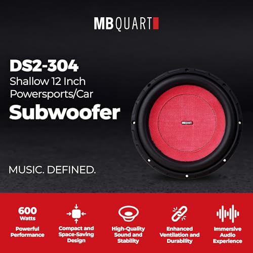 8" MB Quart Shallow Wall Mount Stereo Subwoofer, 500W Peak Power, 2-Inch High-Temperature Voice Coil for Thermal Stability and UV-Treated, Black