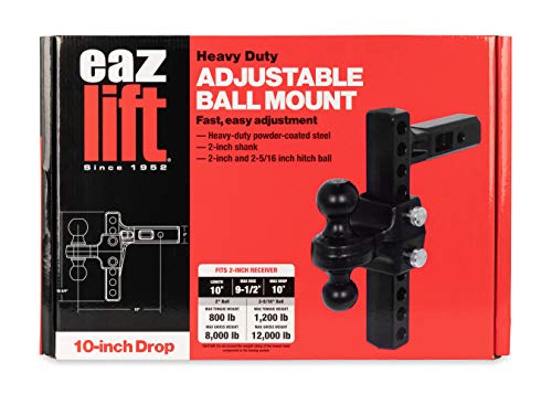 Adjustable Eaz-Lift 48481 Ball Mount with Forged Shank, 10-Inch - Ideal for Towing Multiple Height Trailers - Fits 2-Inch Receivers