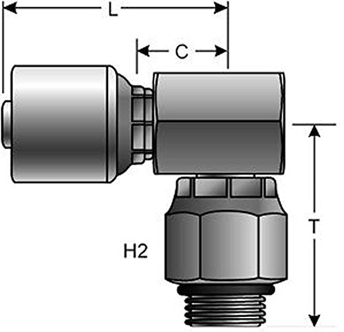 MegaCrimp Gates 10G-10MBX90BLL Couplings, Male O-Ring Boss Swivel, Zinc Plated Carbon Steel, 3.15", 90 Block, 5/8" ID