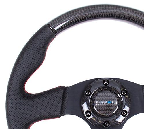 NRG Innovations Carbon Fiber Steering Wheel NRG-ST-310CFRS, 315mm with Red Stitching, Perforated Leather Trim