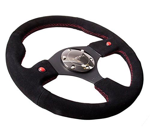 NRG Innovations Reinforced NRG-RST-007S Steering Wheel- 320mm Sport Steering Wheel with Black Soft Suede Wrapped with Red Stitching