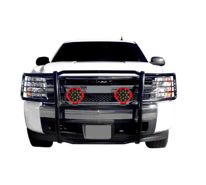 Black Horse Grille Brush Bumper Guard Black Modular Come with Pair of 7.0" Dia.LED Lights with Red Trim Rings Compatible with 2014-2018 Chevrolet Silverado 1500-17GT27MA-PLR