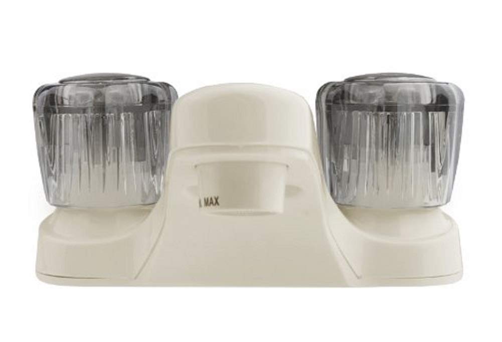 Dura Faucet RV Bathroom Faucet DF-PL700S-BQ with Smoked Acrylic Knobs (Bisque Parchment)