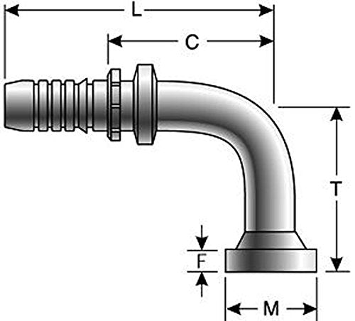 GlobalSpiral Couplings Gates 12GS-16FLH90-140, Code 62 O-Ring Flange Heavy, Zinc Plated Carbon Steel, 4.57", 90° Bent Tube, 3/4" ID