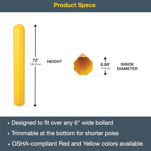Eagle Covers Bollard for Tall 6 Inch Wide Poles - 72" Tall, Durable Fluted HDPE Plastic - Trimmable Yellow Bollard Post Sleeve for Parking Lots, Warehouses, and Loading Docks, 173072