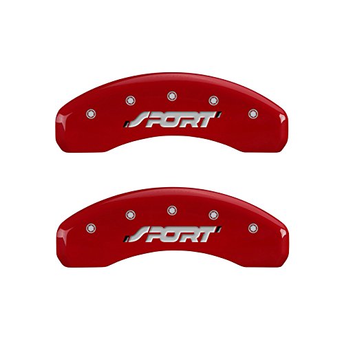 Red Brake Covers MGP Caliper Covers 10119SSPORD Engraved with Silver Sport (Bold) (Set of 4)
