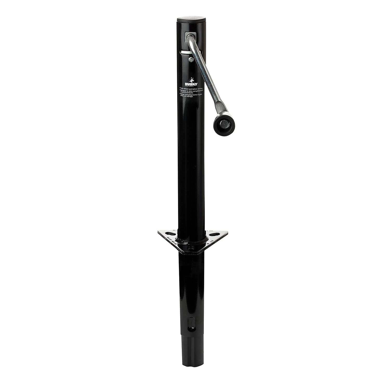 Husky Towing Manual Trailer Tongue Jack 1000 lb Capacity Round A-Frame 14-13/16 Inch Travel Side Wind Black Steel Bolt-On or Weld-On Mount