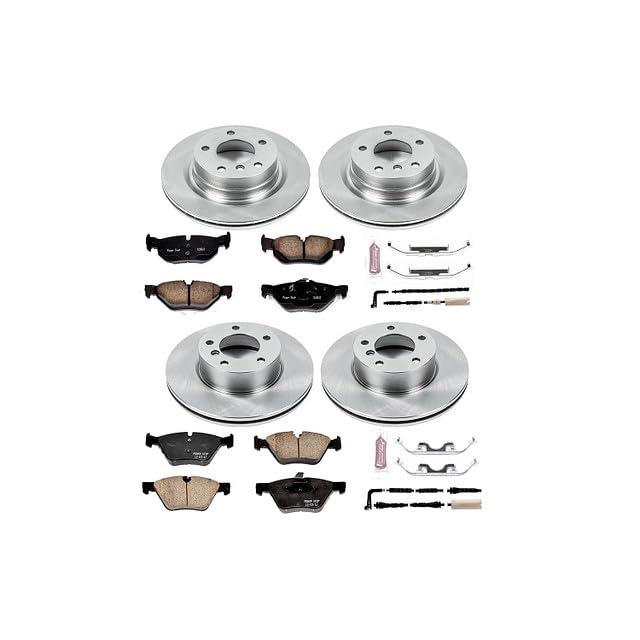 Power Stop KOE4106 Replacement Brake Kit-OE Front and Rear Brake Rotors & Ceramic Brake Pads and 1 Front & 1 Rear Sensor Wires For BMW 328i 2007 [Model Specific]
