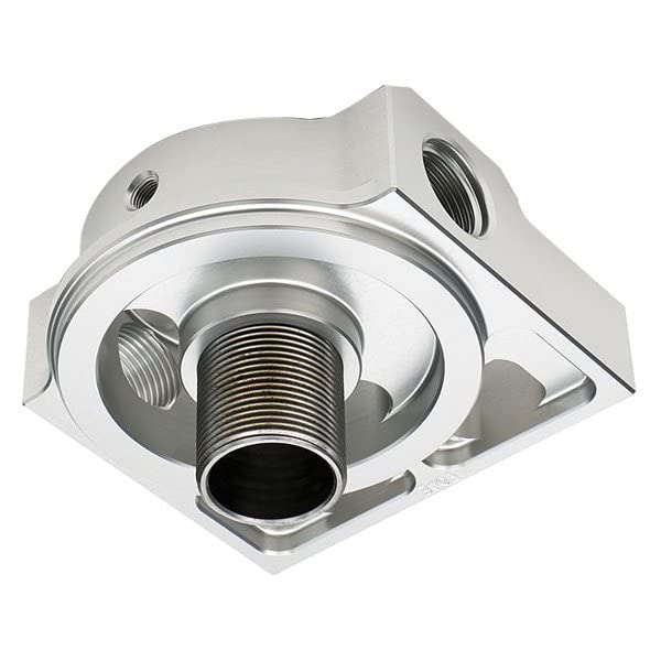 SINGLE REMOTE OIL FILTER BASE - HAMBURGER'S PERFORMANCE; FITS HP6; FLOWS RIGHT TO LEFT- BILLET ALUMINUM (3407)