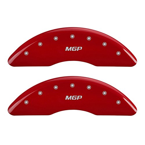 MGP Caliper Covers Front and Rear 14011SMGPRD Red Powder Coat Finish, Set of 4 (MGP Silver Characters, Engraved)