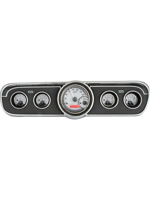 Dakota Digital VHX-65F-MUS-S-R Analog Dash Gauge System Compatible with 1965-66 Mustang Silver Alloy Red Backlighting