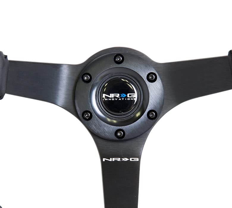 NRG Innovations Reinforced Steering Wheel- RACE STYLE NRG-RST-036MB-R 350mm Sport Steering Wheel (3' Deep) Black Leather With Black Baseball Stitching - Matte Black Spoke