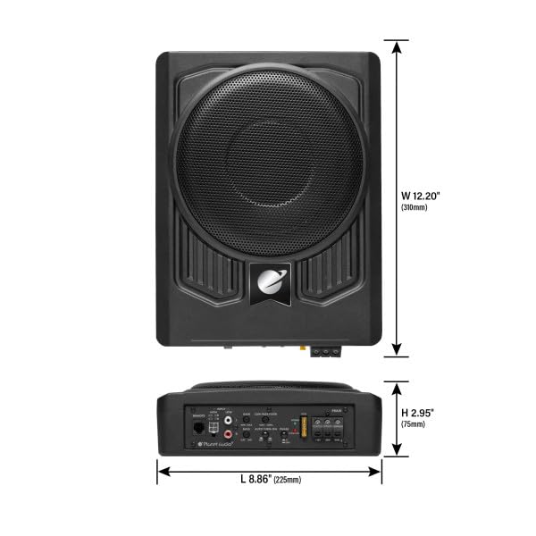 8 Inch Planet Audio P8AW Powered Under Seat Car Subwoofer - 800 Watts Max, Single 4 Ohm Voice Coil, Built-in Amp Package, Remote Subwoofer Control