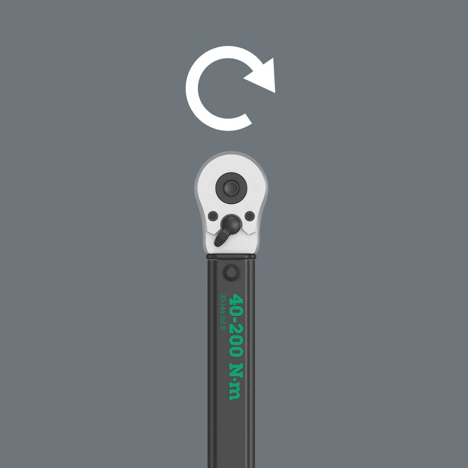 Wera - Click-Torque C 5075622001 3 torque wrench with reversible ratchet, 1/2" x 40-200 Nm, black/green