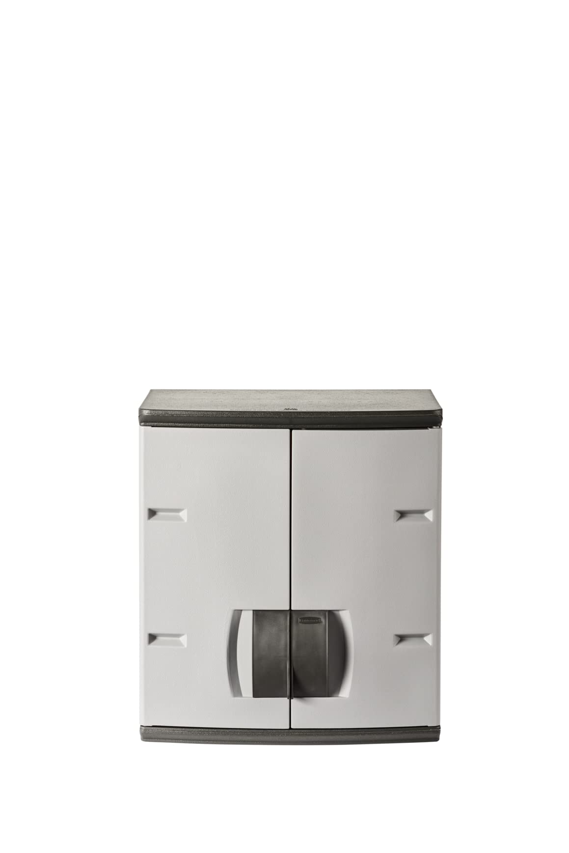 Rubbermaid Storage Cabinet Wall Mounted with Doors 150-Pound Capacity Gray Lockable Three-Shelf Cubbard for Tools/Car Accessories/Cleaning in Home/Garage/Outdoor Areas