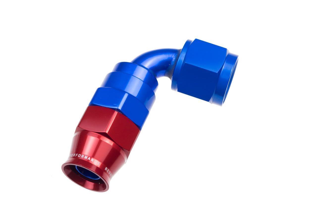 90 Degree Red Horse Performance PTFE Reusable Hose End -Blue 1290-08-1-08