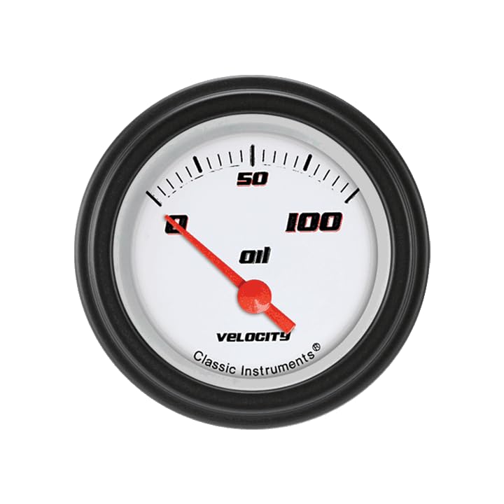 Velocity White Classic Instruments VS81WBLF 2-1/8" Oil Pressure Gauge 100 PSI