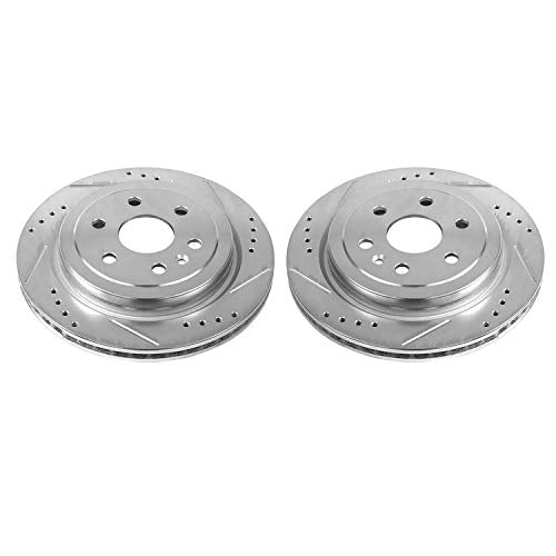 Power Stop AR82143XPR Evolution Rear Drilled & Slotted Rotor Pair For Cadillac SRX 2010-2016, Saab 9-4X 2011 [Model Specific]