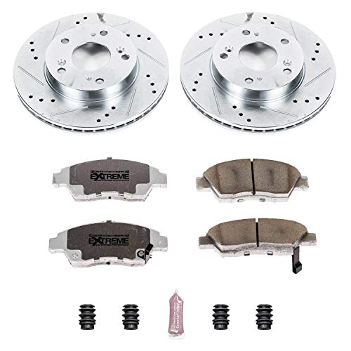 Power Stop K6317-26 Z26 Carbon Fiber Brake Pads Front with Drilled & Slotted Brake Rotors Kit For Acura ILX 2013-2015, Honda Civic 2012-2015 [Model Specific]