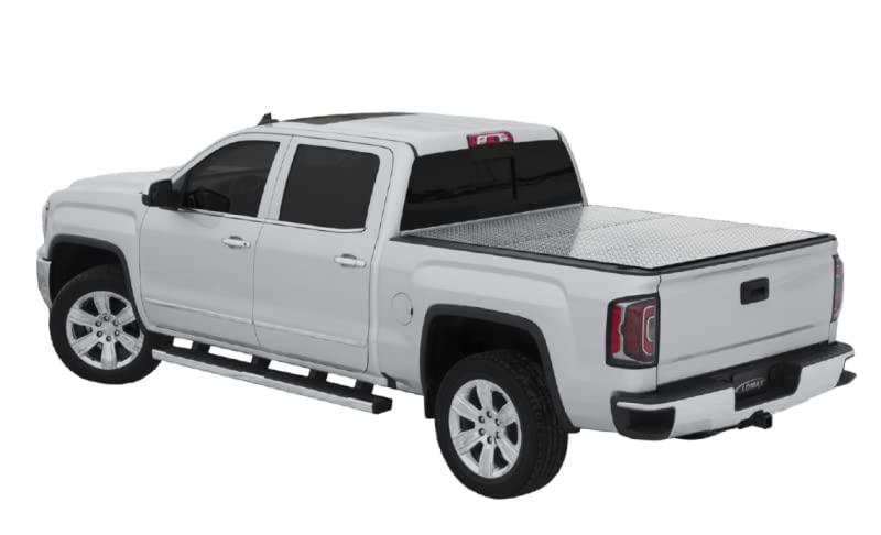 LOMAX Professional Series Hard Tri-Fold Tonneau Cover Diamond Plate Compatible with 2007-2019 Toyota Tundra 6Ft 6In Box(W/ Deck Rail)