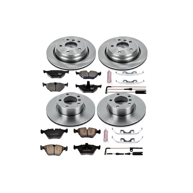Power Stop Autospecialty KOE2746 Front and Rear Replacement Brake Kit-OE Brake Rotors & Ceramic Brake Pads and 1 Front & 1 Rear Sensor Wires
