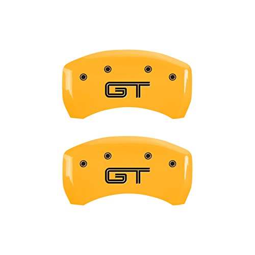 Caliper Covers MGP 10197SMG2YL (Yellow Powder Coat Finish, Engraved Front: Mustang - Engraved Rear: S197/GT, Black Characters, Set of 4)