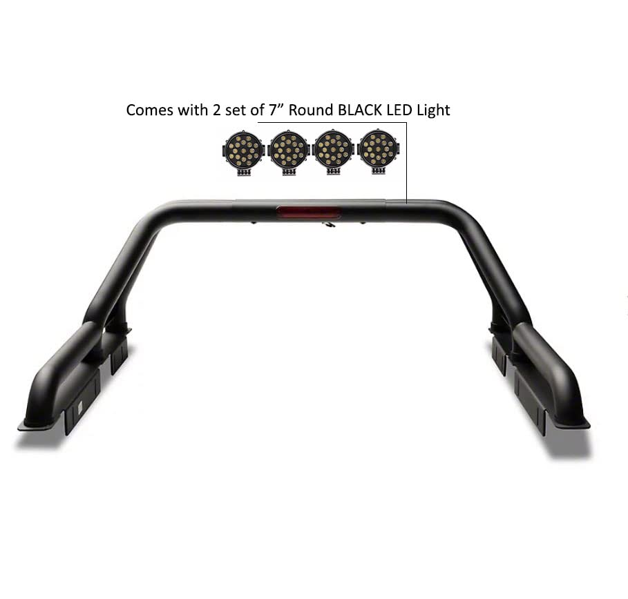 Gladiator Roll Bar Black Horse incl. Pair of 7.0" Dia. Led Lights w/Black Trim Rings Modular Black Compatible with 2005-2021 Nissan Frontier-GLRB-05B-PLB