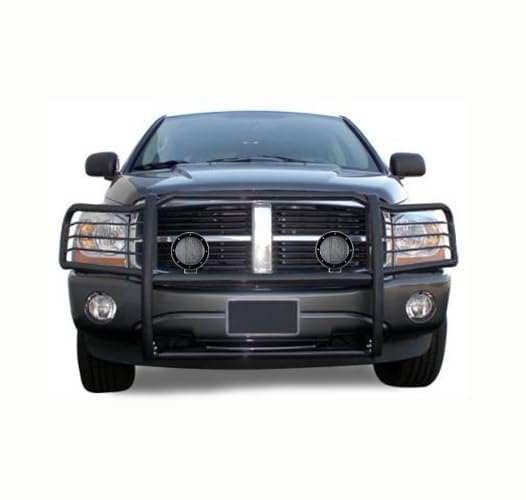 Bumper Guard Black Horse Grille Brush Modular Black Come with Pair of 5.3" LED Lights with Black Trim Rings Compatible with 1994-2001 Dodge Ram 1500|1994-2002 Dodge Ram 2500/3500-17DG100MA-PLFB
