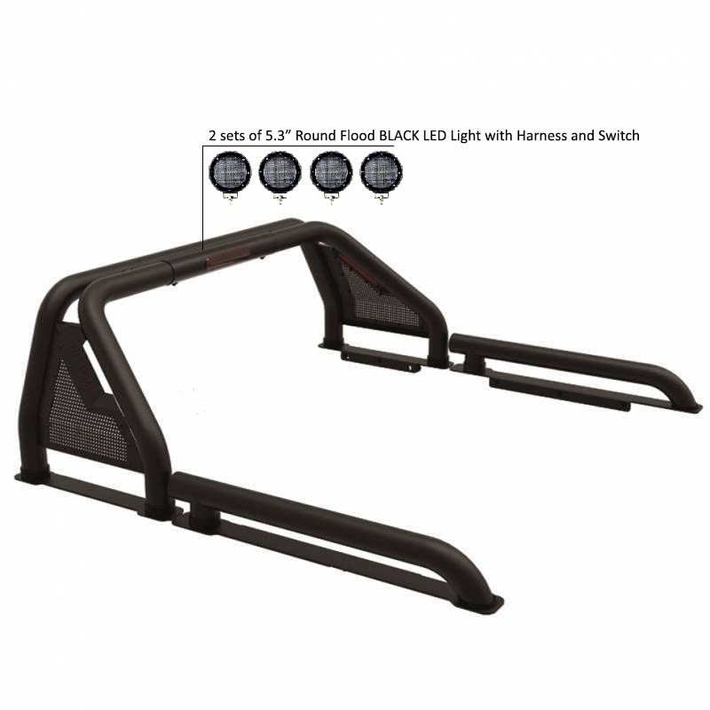 Gladiator Roll Bar Black Incl. Set of 5.3" Dia.Led Lights w/Black Trim Rings Modular Black Compatible with 2019-2022 Ford Ranger-GLRB-07B-PLFB