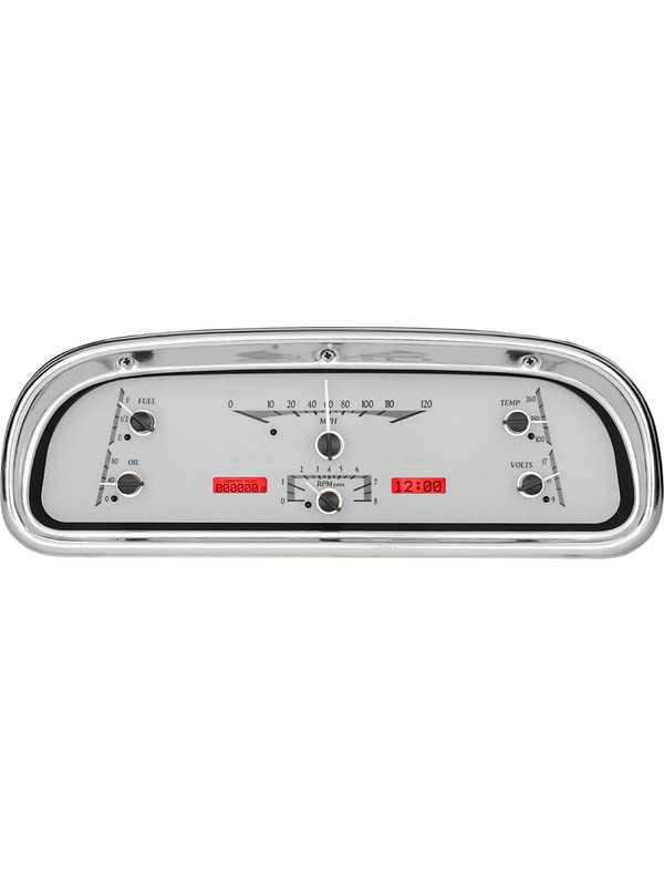Dakota Digital VHX-60F-FAL-S-R Analog Dash Gauge System with Ford 1960-63 Falcon Compatible, Silver Alloy Style, Red Backlighting