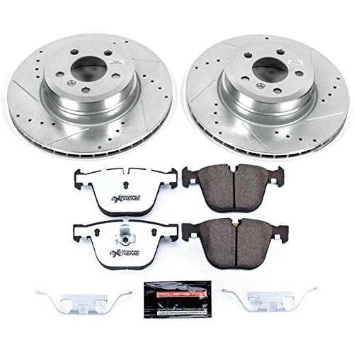 Power Stop K7430-26 Z26 Carbon Fiber Brake Pads Rear with Drilled & Slotted Brake Rotors Kit and 1 Rear Sensor Wire For BMW X5 2011-2018, BMW X6 2011-2018 [Model Specific]