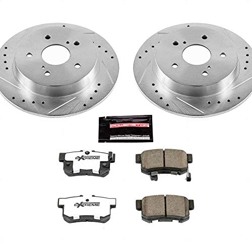 Power Stop K5889-26 Z26 Carbon Fiber Brake Pads Rear with Drilled & Slotted Brake Rotors Kit For Suzuki SX4 2007-2013 [Model Specific]