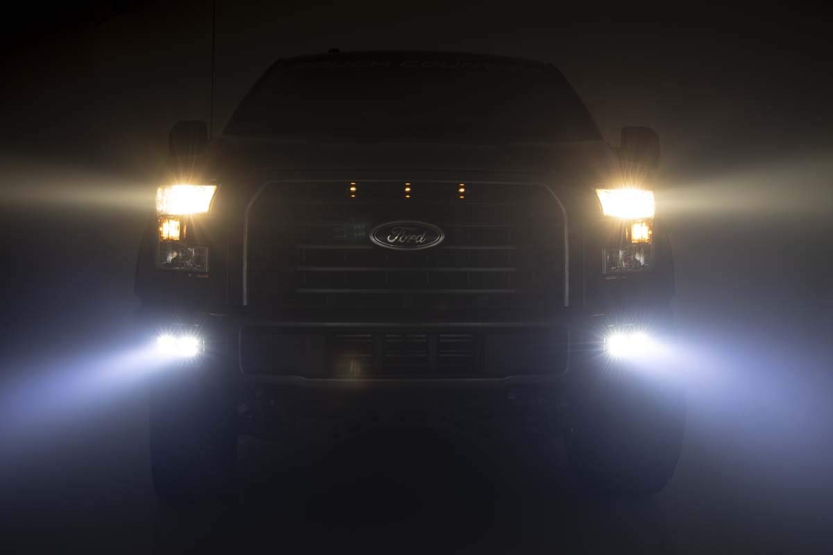 Rough Country 2" SAE Quad LED Fog Light Kit for Ford F150 (2015-2017) - (4) 2-in SAE LED Cubes