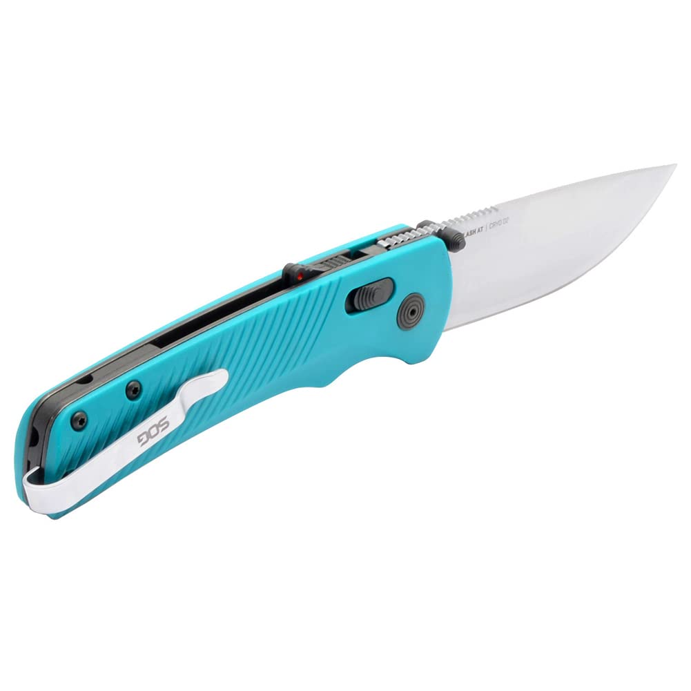 SOG Daily Carry Flash AT Ambidextrous Pocket Compact Folding Knife | Ergonomic Handle for Enhanced Grip | D2 Steel Blade, Petrol Green/Satin