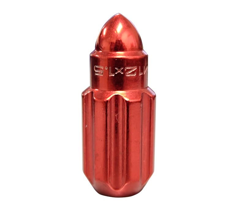 NRG Innovations M12 x 1.25 Steel Lug Nut Set NRG-LN-LS510RD-21 Bullet Shape, Anodized Finish 21 Pc Red with Lock Key